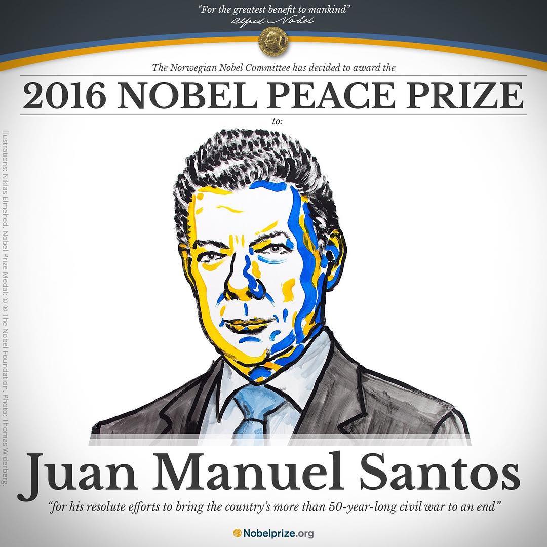 Nobelprijs voor de Vrede voor president Santos, en Colombia